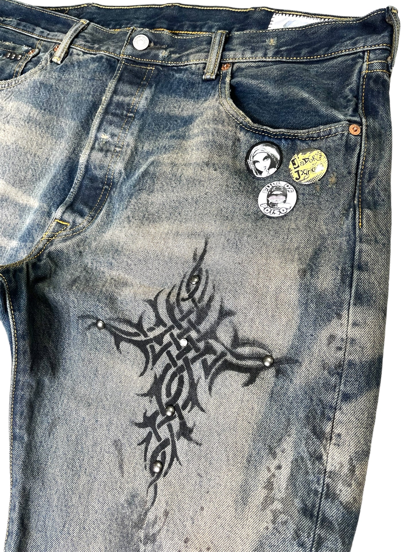 Custom Tribal Cross Painted Denim- 40