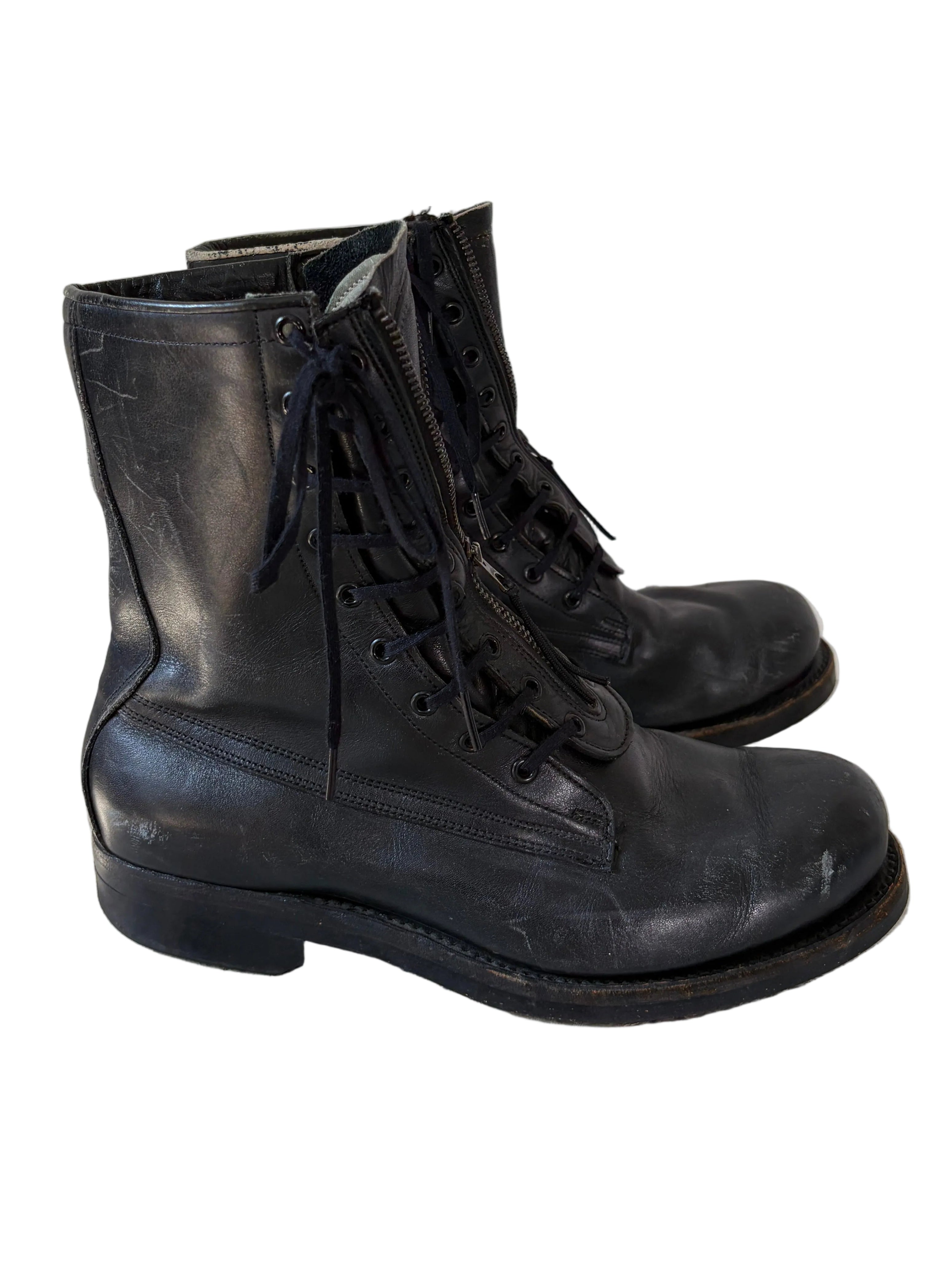 Double Lace Zip-up Combat Boots- 8.5