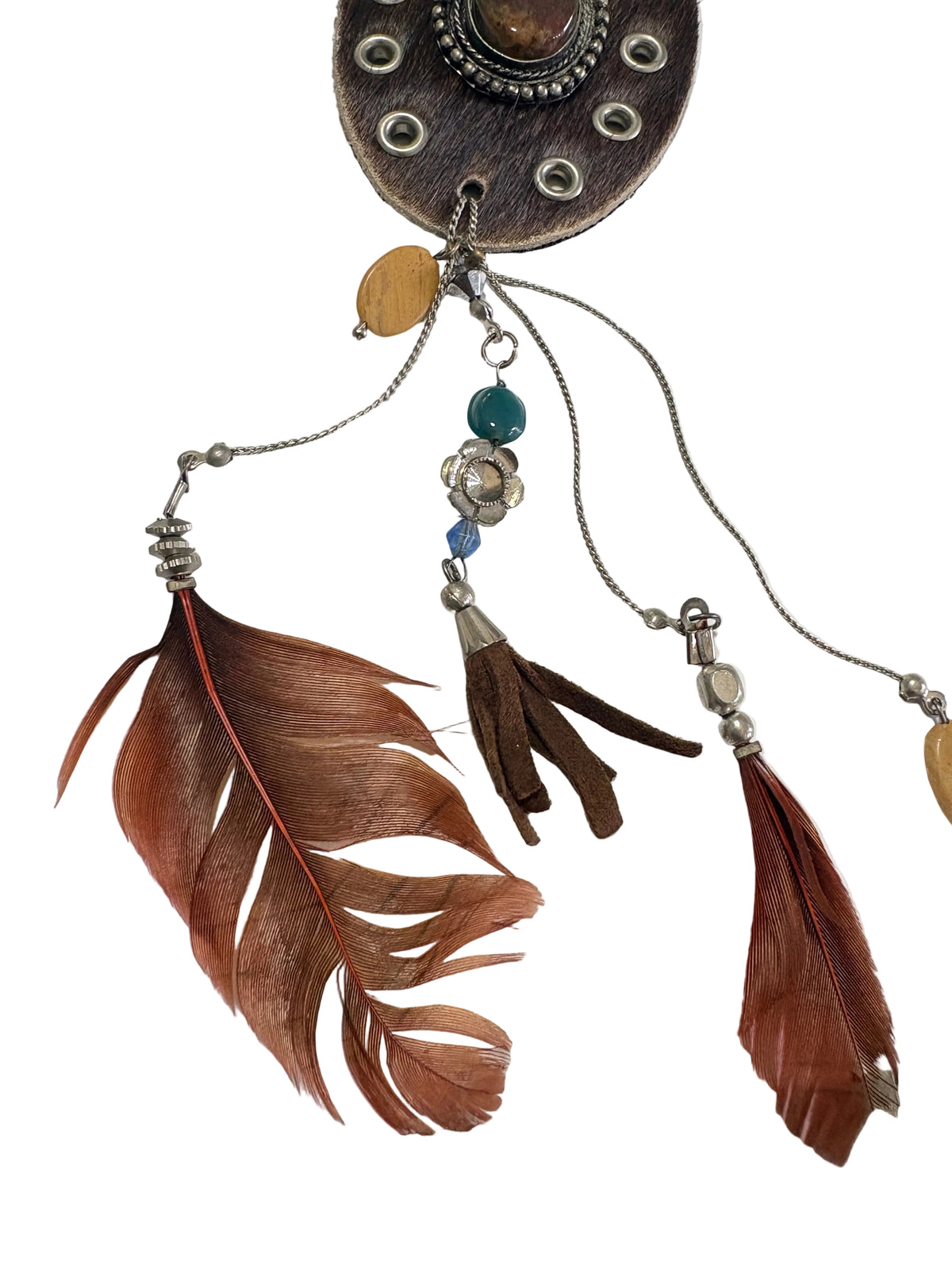 Boho Feather & Cowhide Necklace