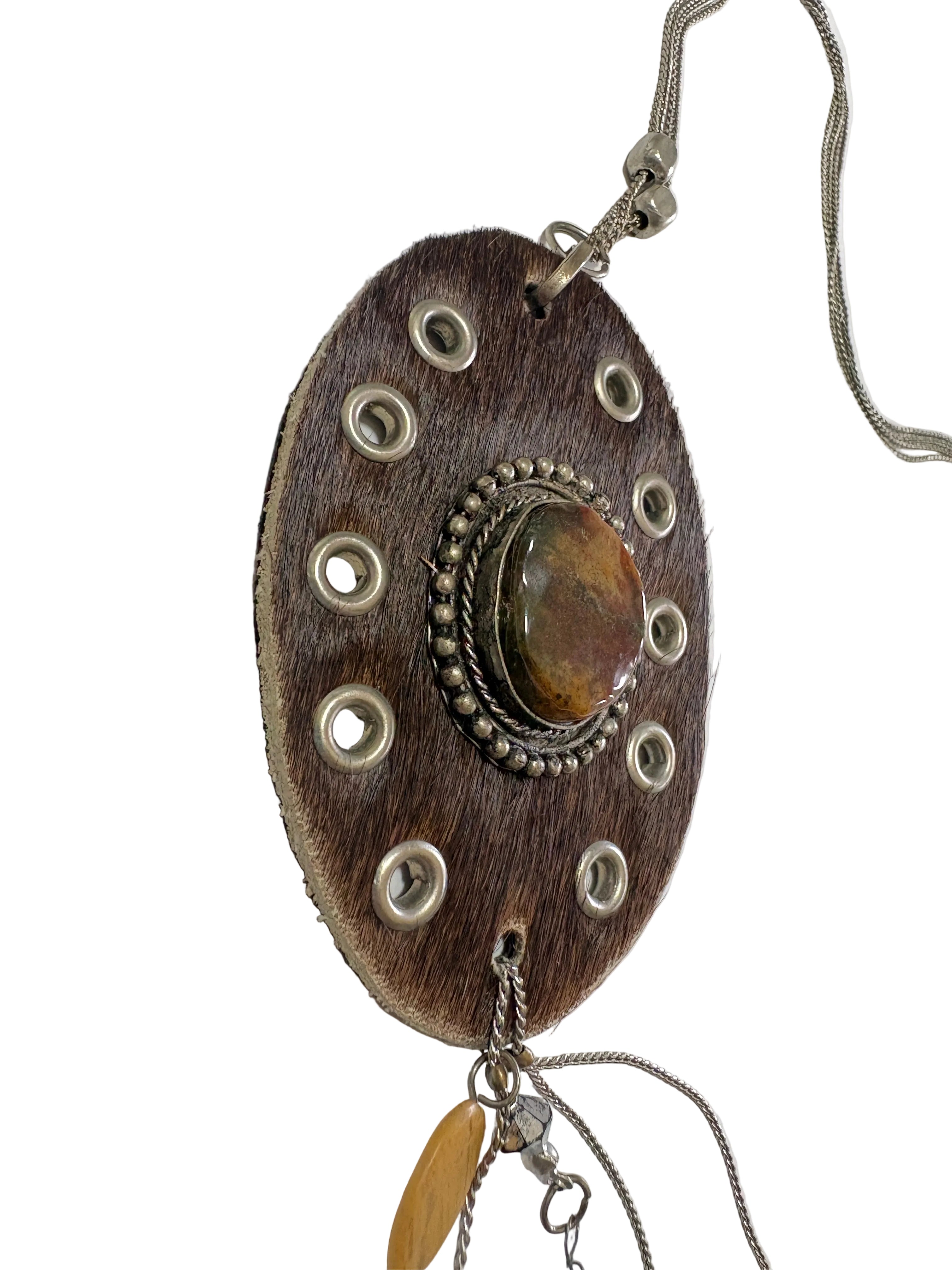 Boho Feather & Cowhide Necklace
