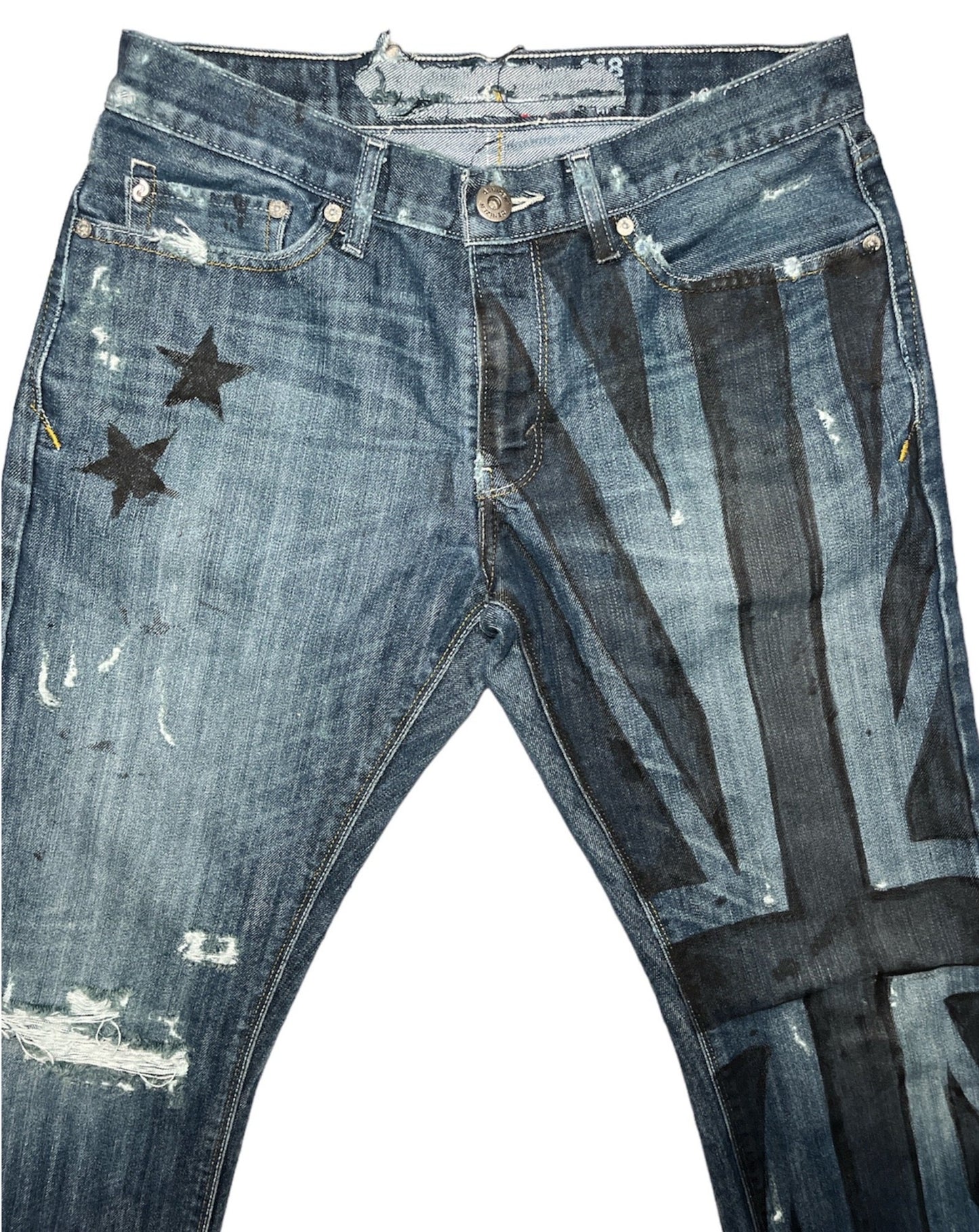 Union Jack Distressed Jeans- 32