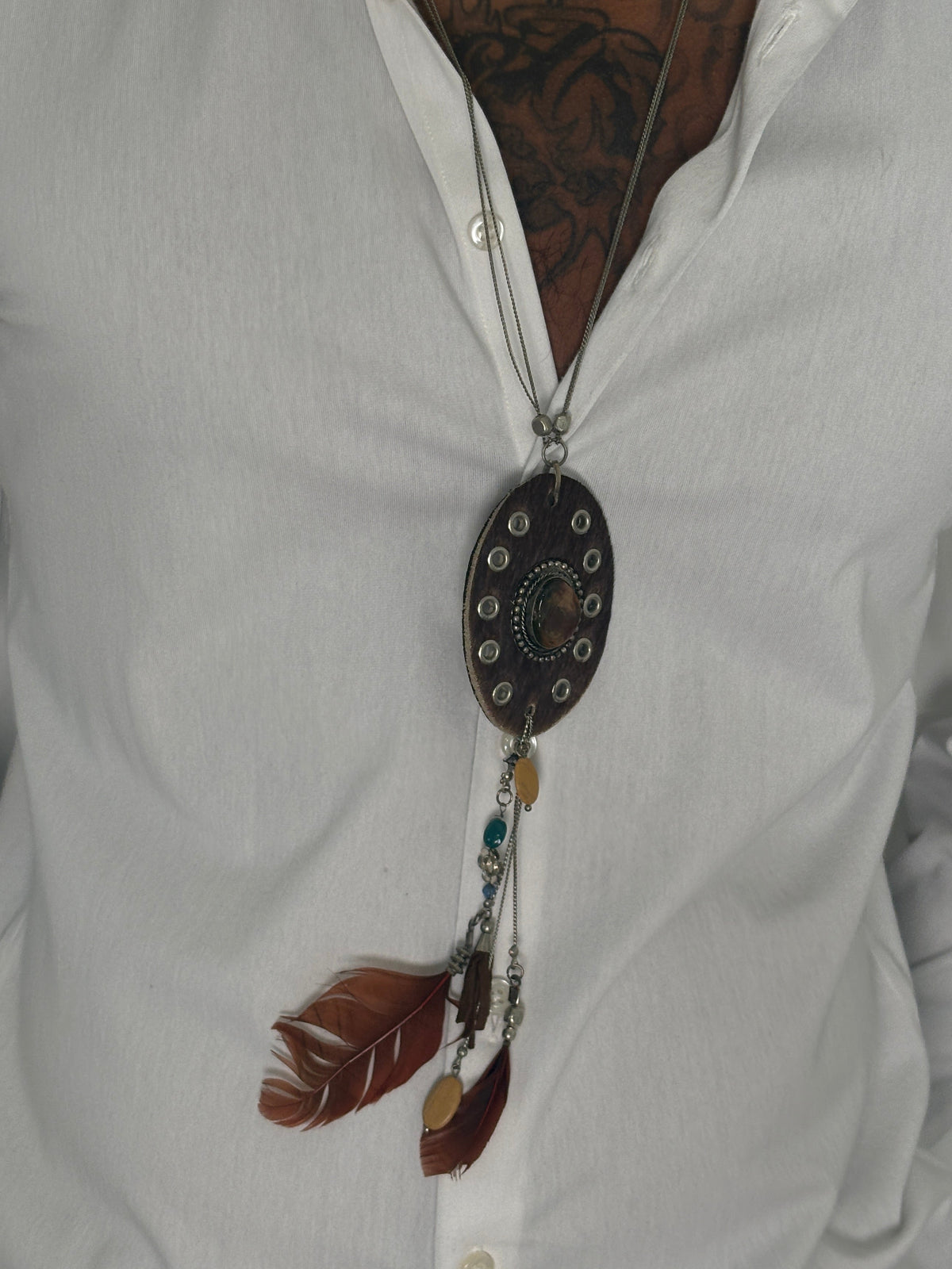 Boho Feather & Cowhide Necklace