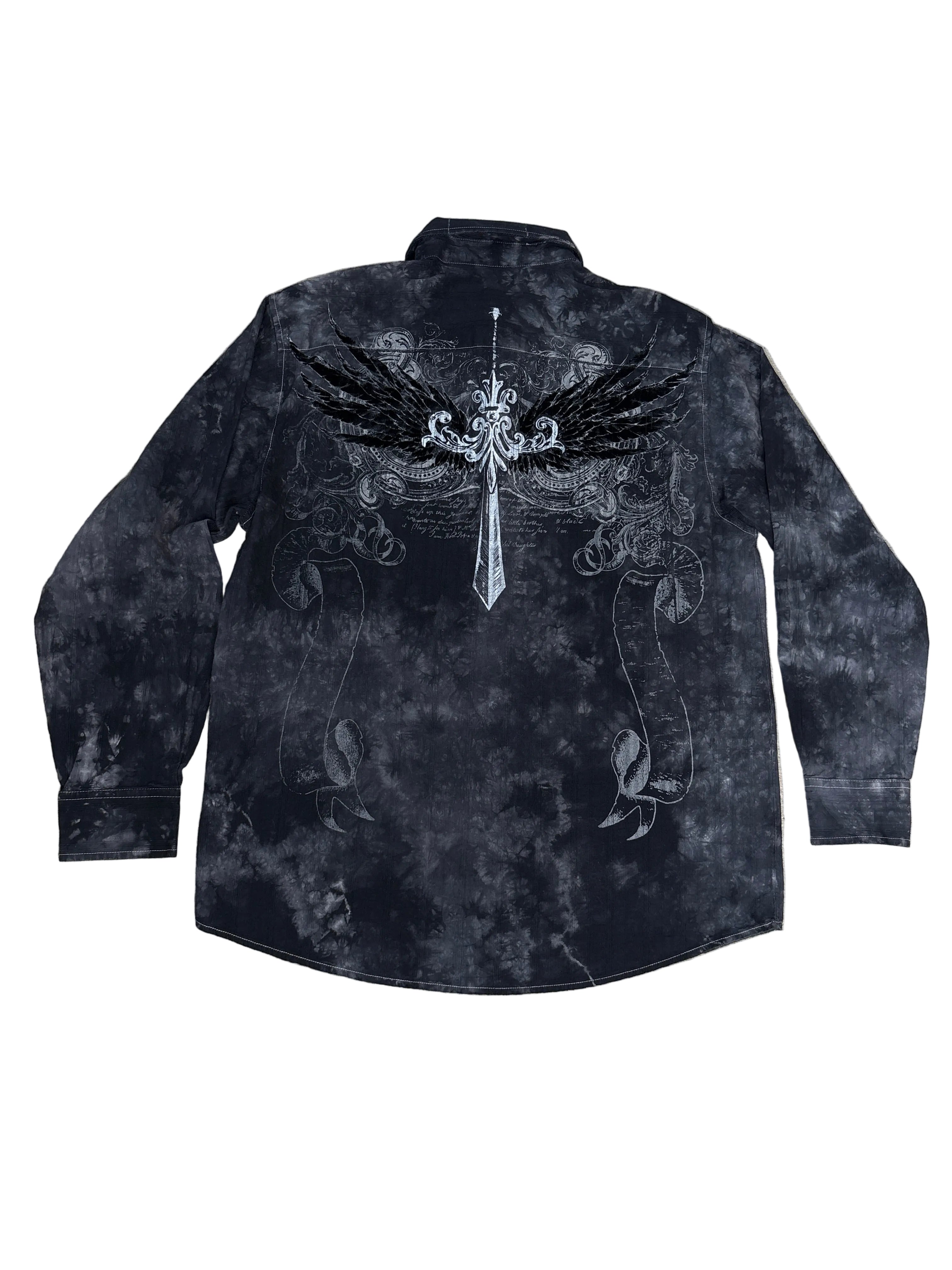 Grungy Cross Button Up- L