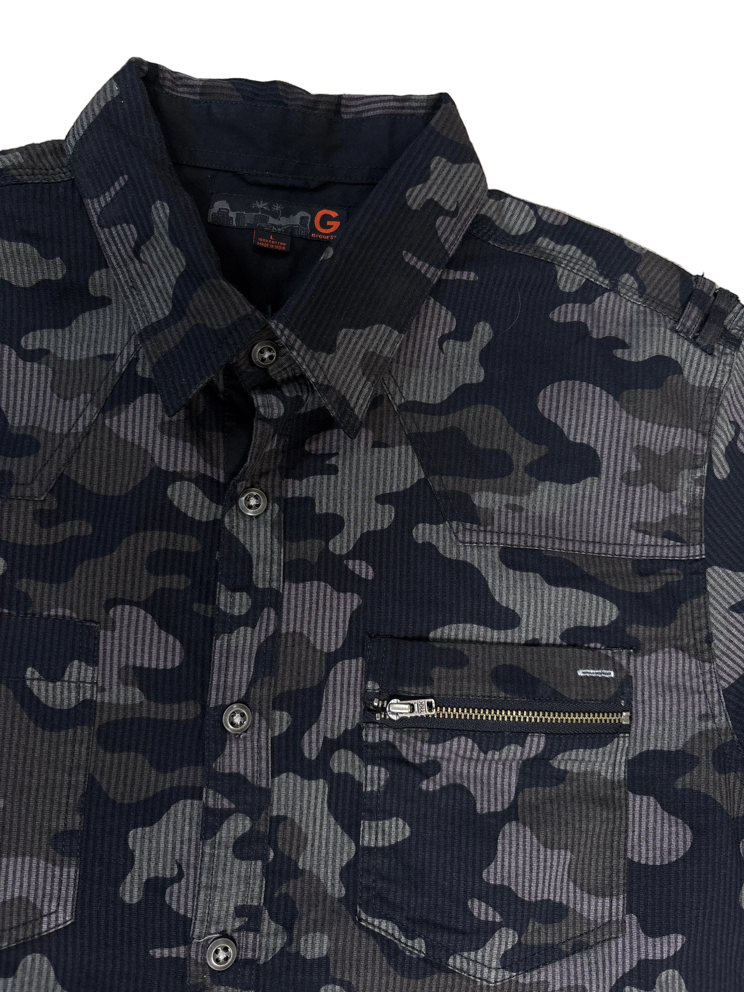 Grey & Black Camouflage Button-Up L