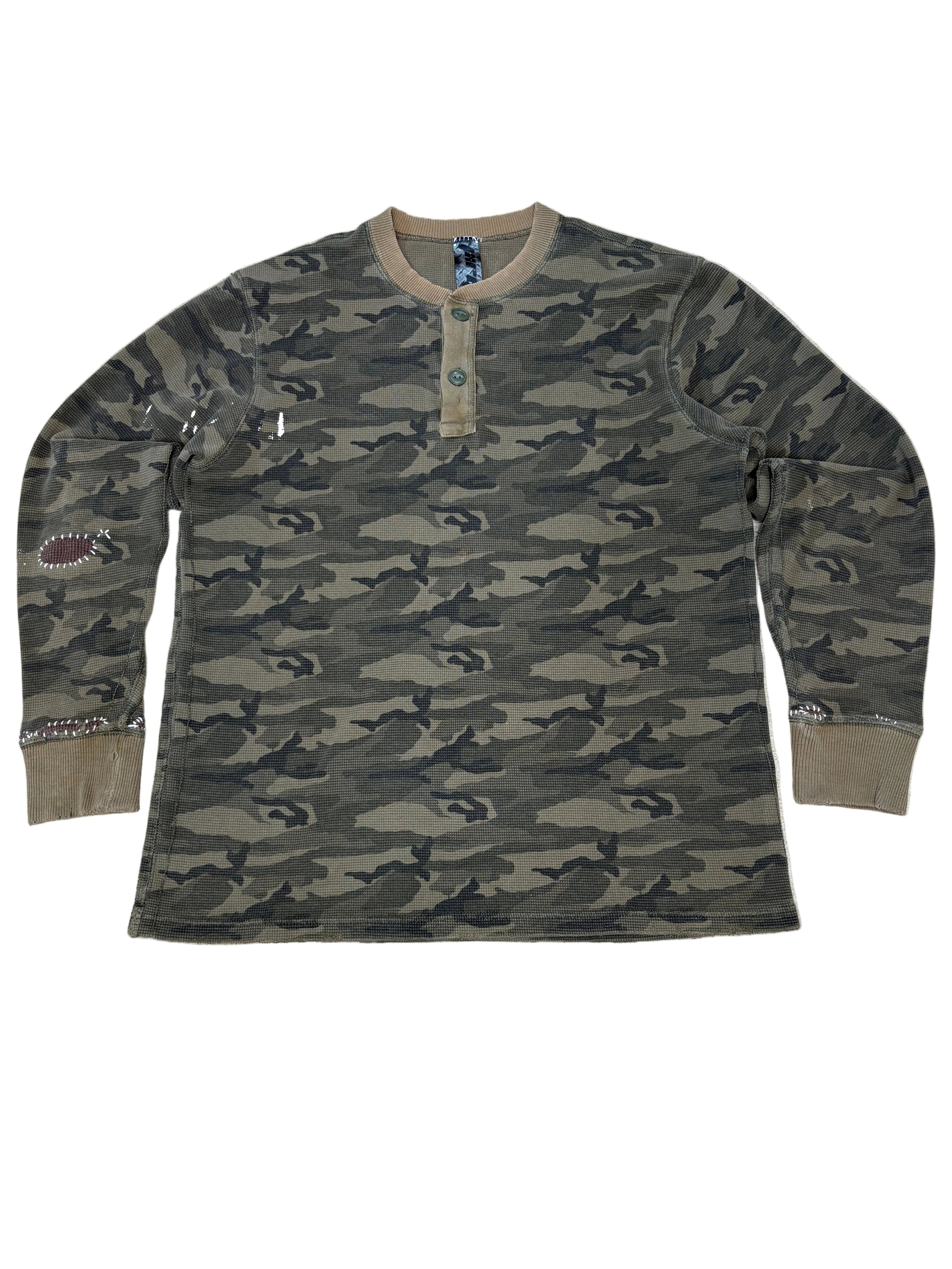 Camo Whipstitch Repair Henley- L