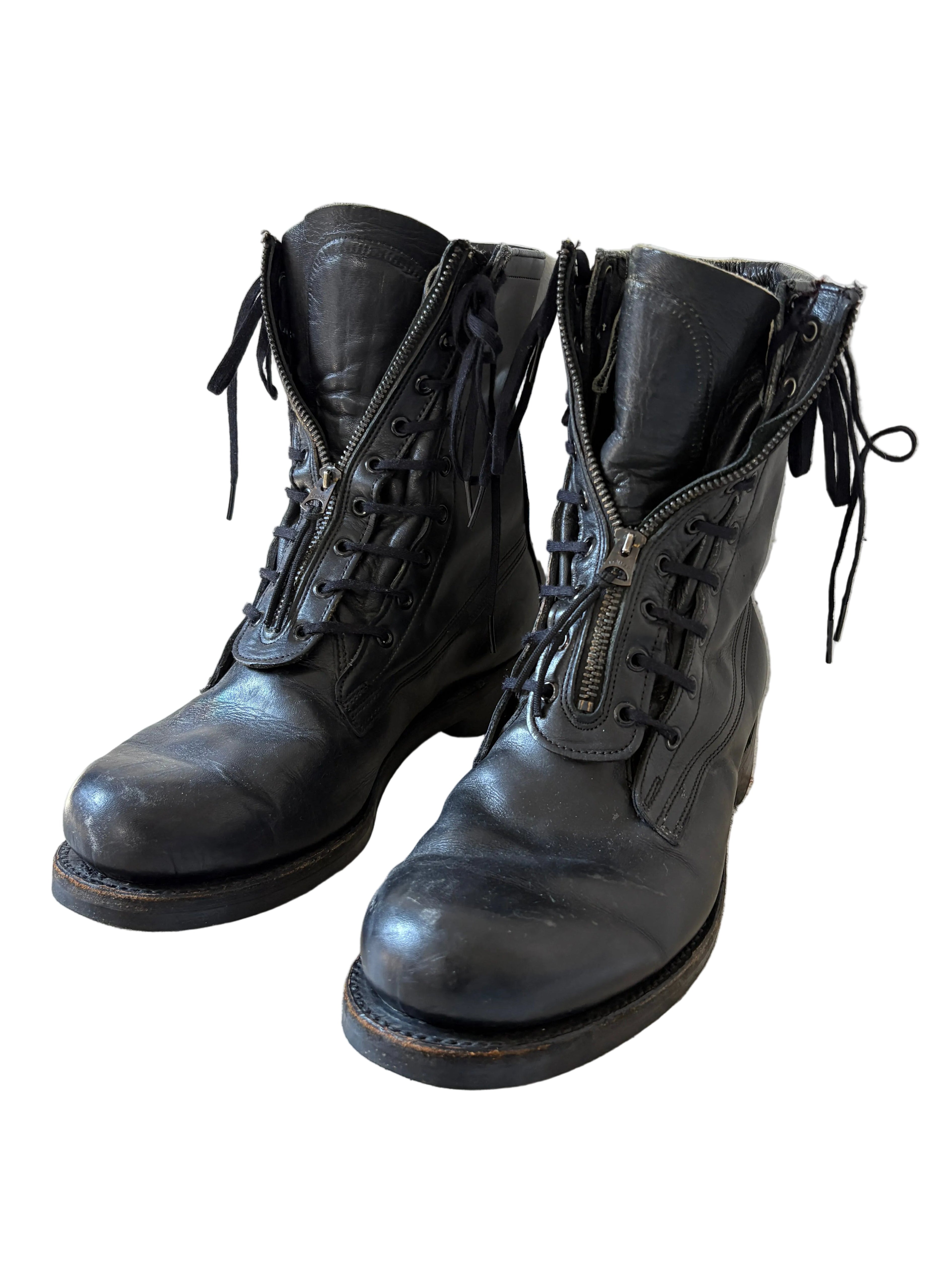 Double Lace Zip-up Combat Boots- 8.5