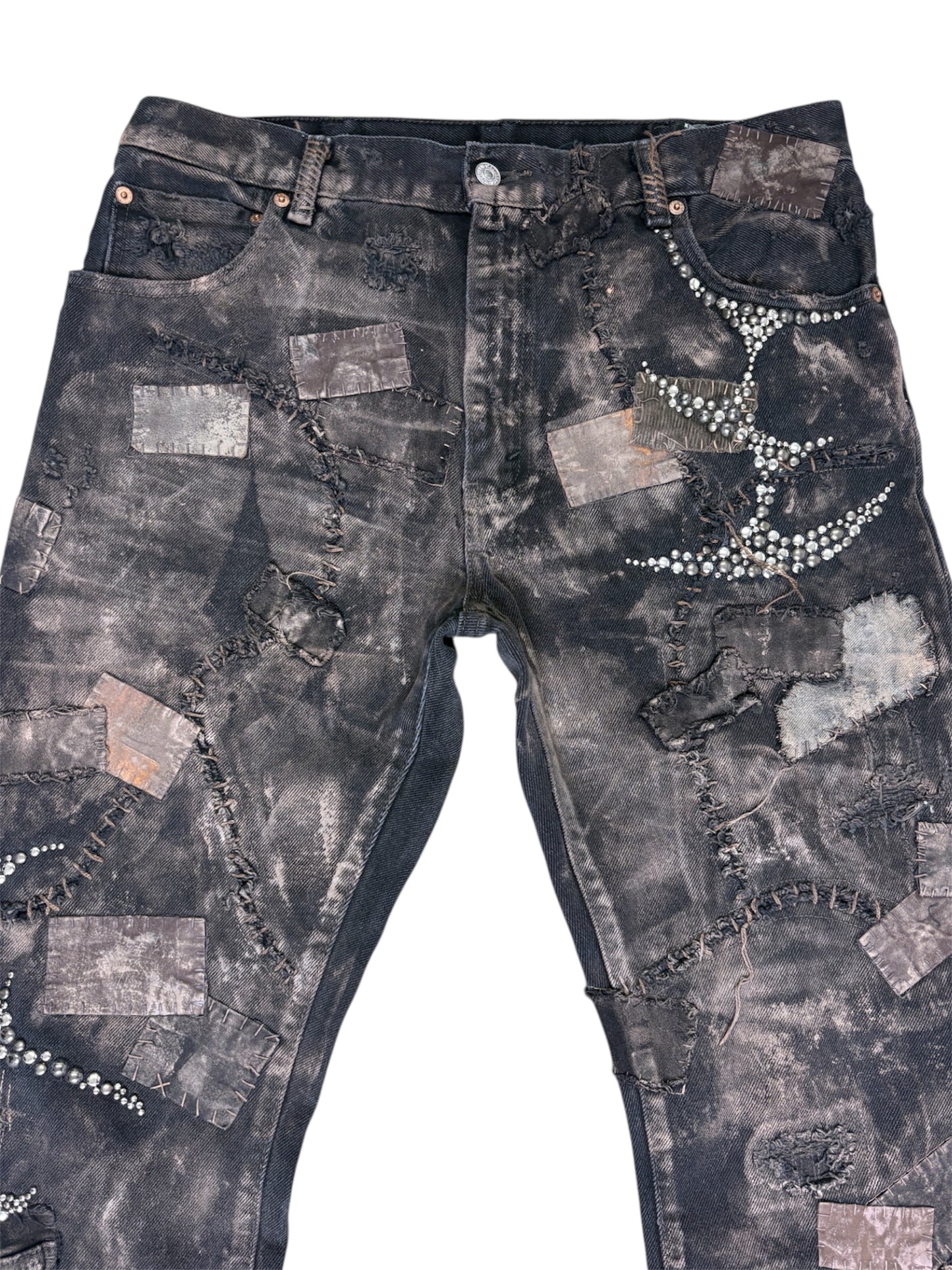 'ASHFALL' STUDDED & PATCHED DENIM-36