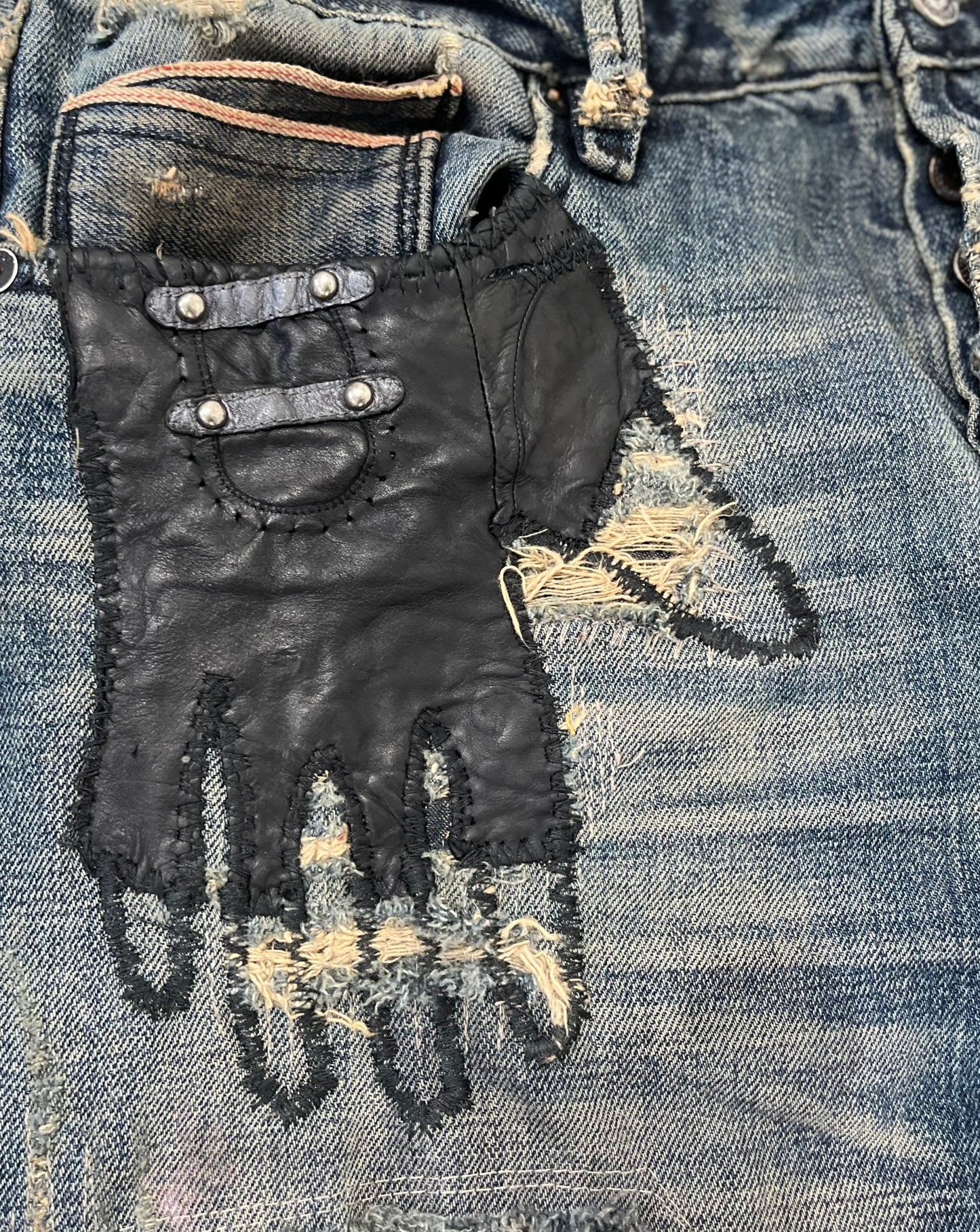 Biker Leather Denim- 32