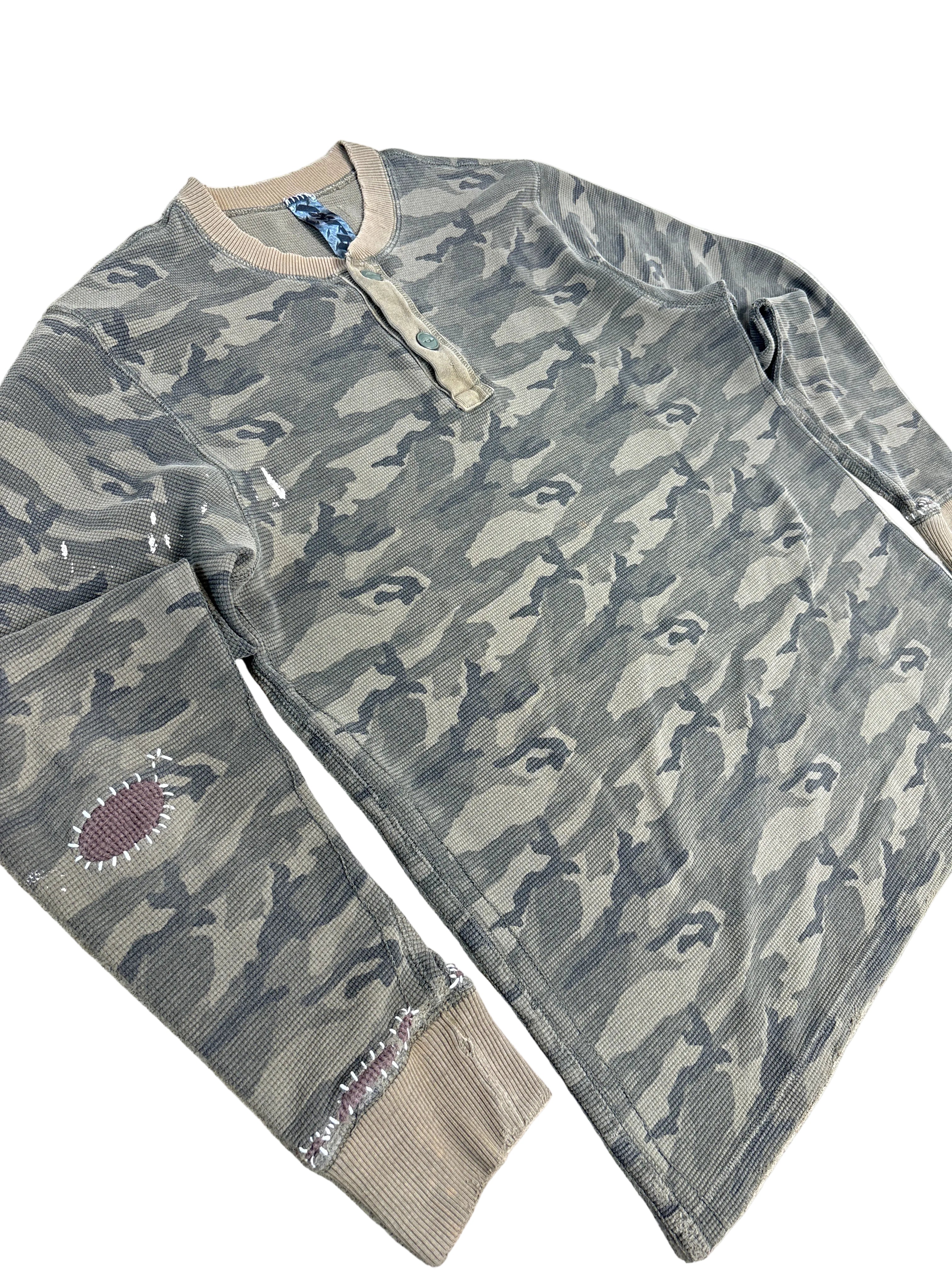 Camo Whipstitch Repair Henley- L