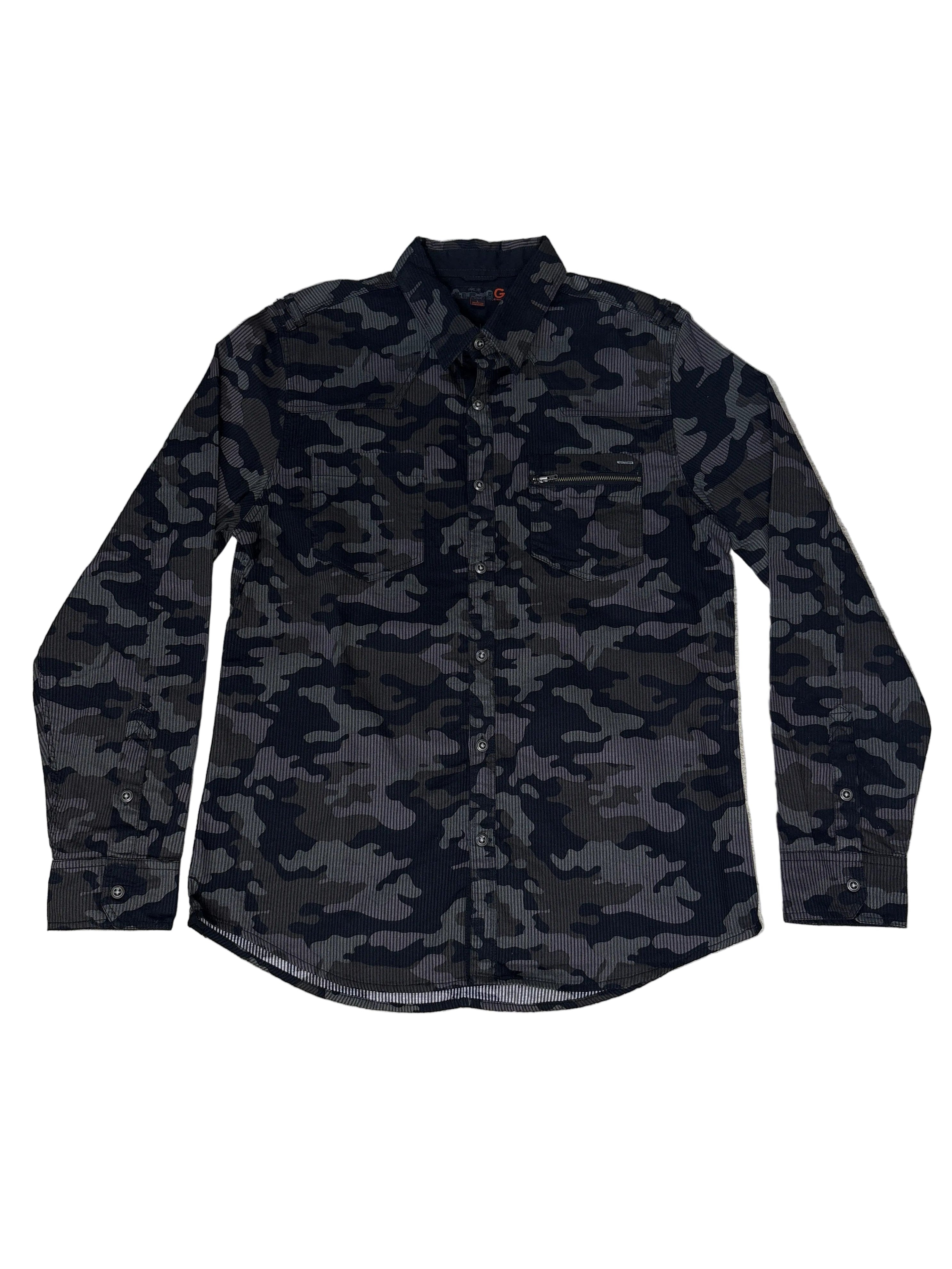 Grey & Black Camouflage Button-Up L