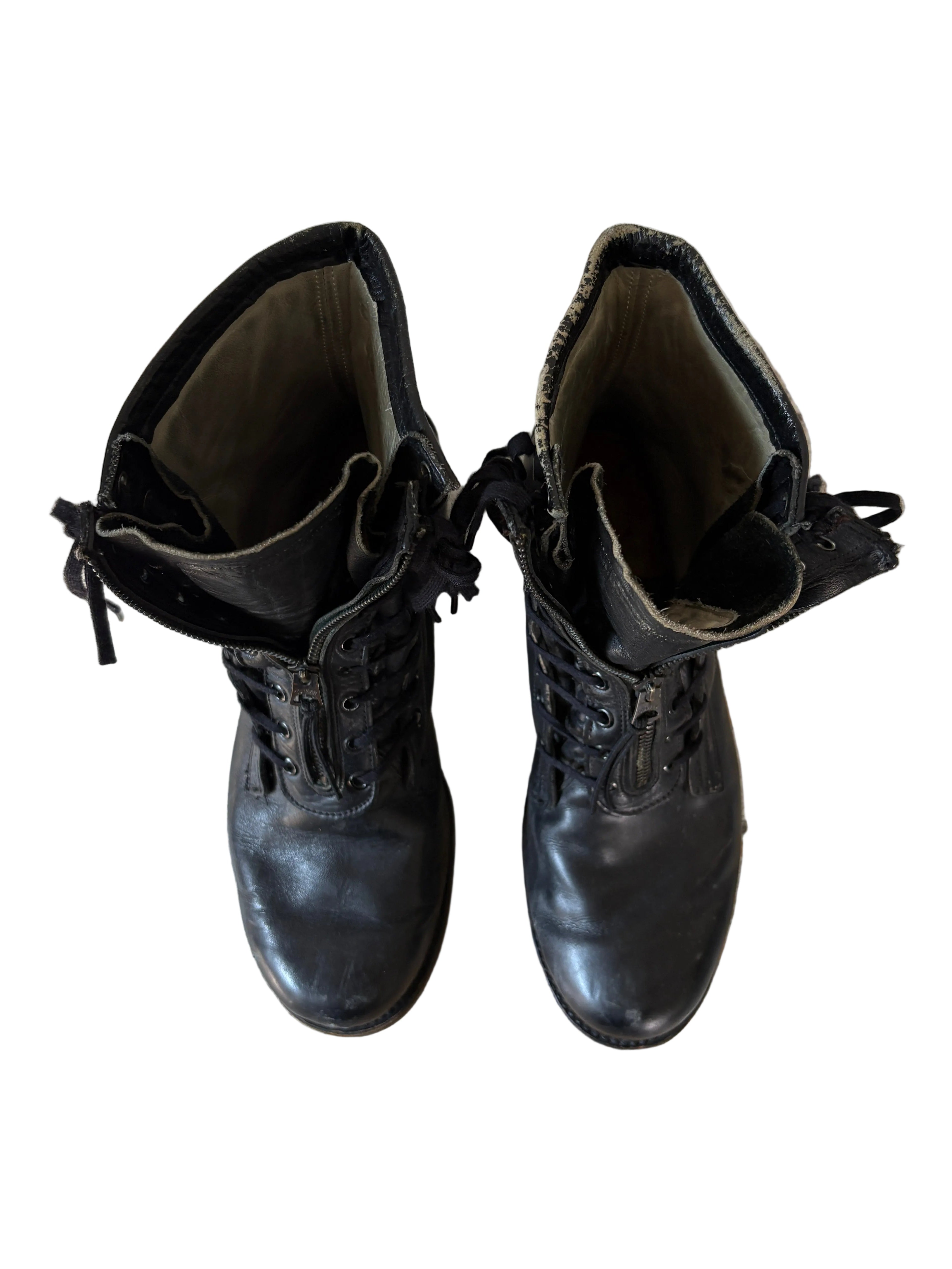 Double Lace Zip-up Combat Boots- 8.5