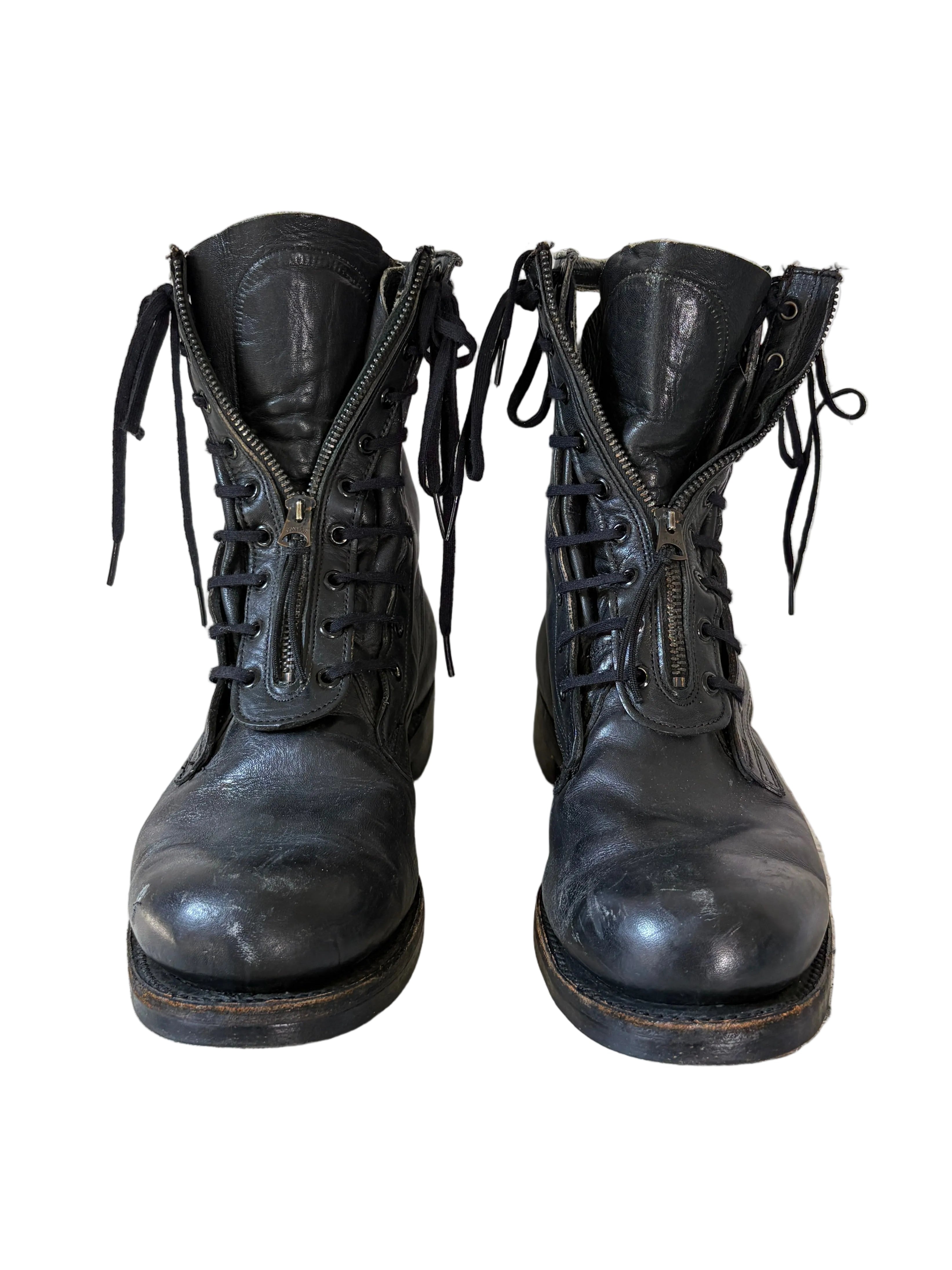 Double Lace Zip-up Combat Boots- 8.5