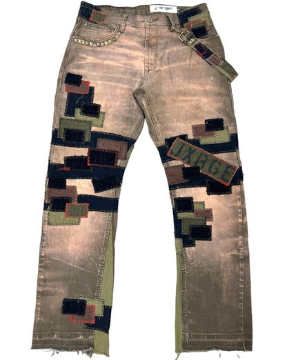 Olive Patchwork Flares- 32/33