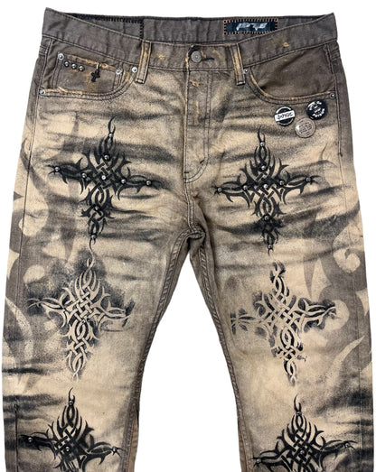 Tribal Cross Painted Jeans- 36