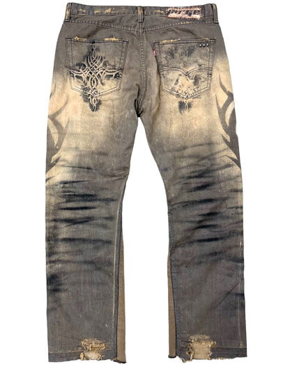 Tribal Cross Painted Jeans- 36