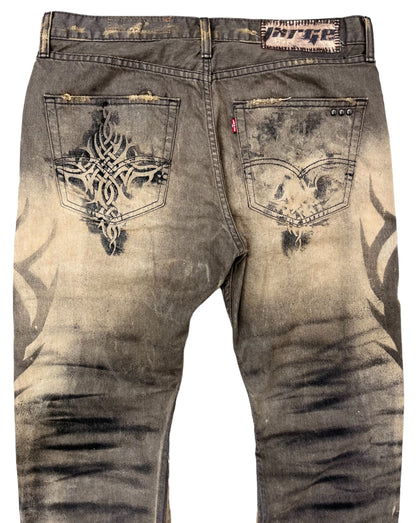 Tribal Cross Painted Jeans- 36