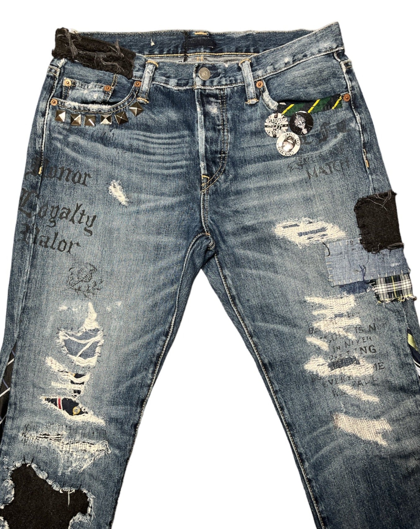 Preppy Punk Tie Patchwork Jeans- L