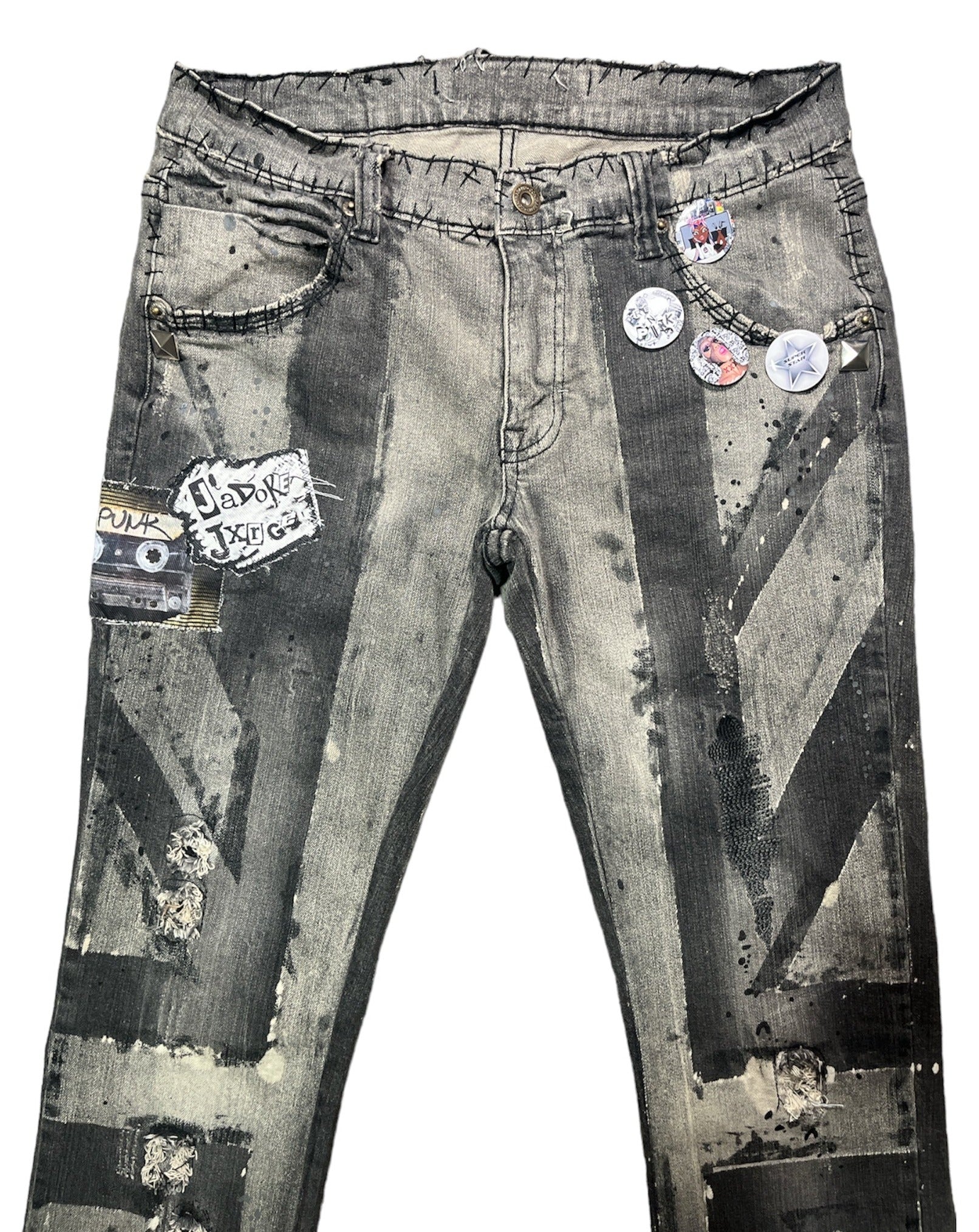 Union Jack Distressed Jeans- M