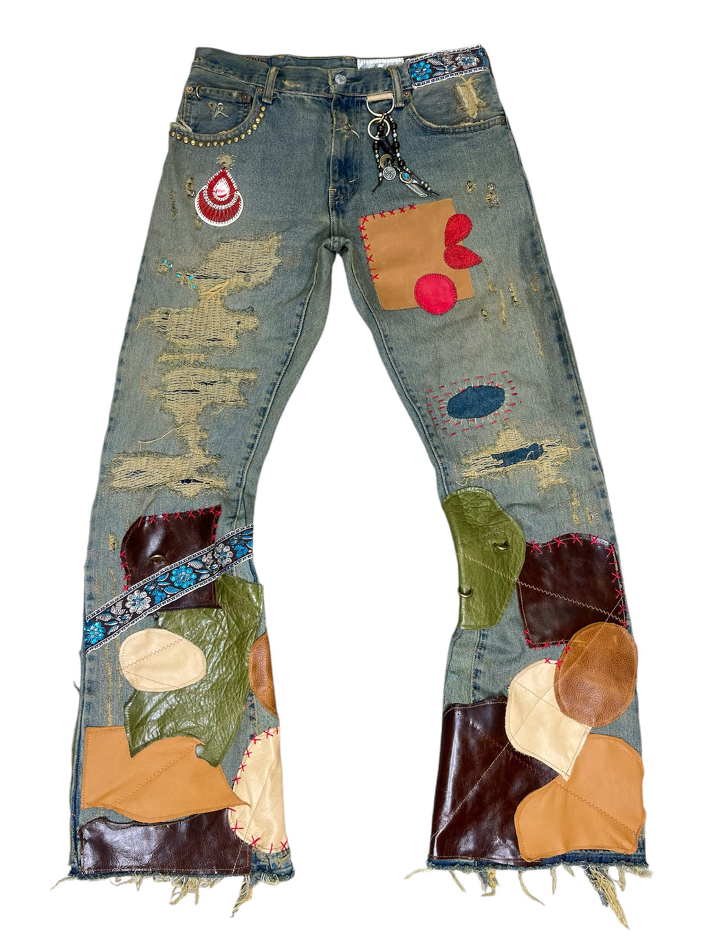 Leather Patchwork Flares- 32