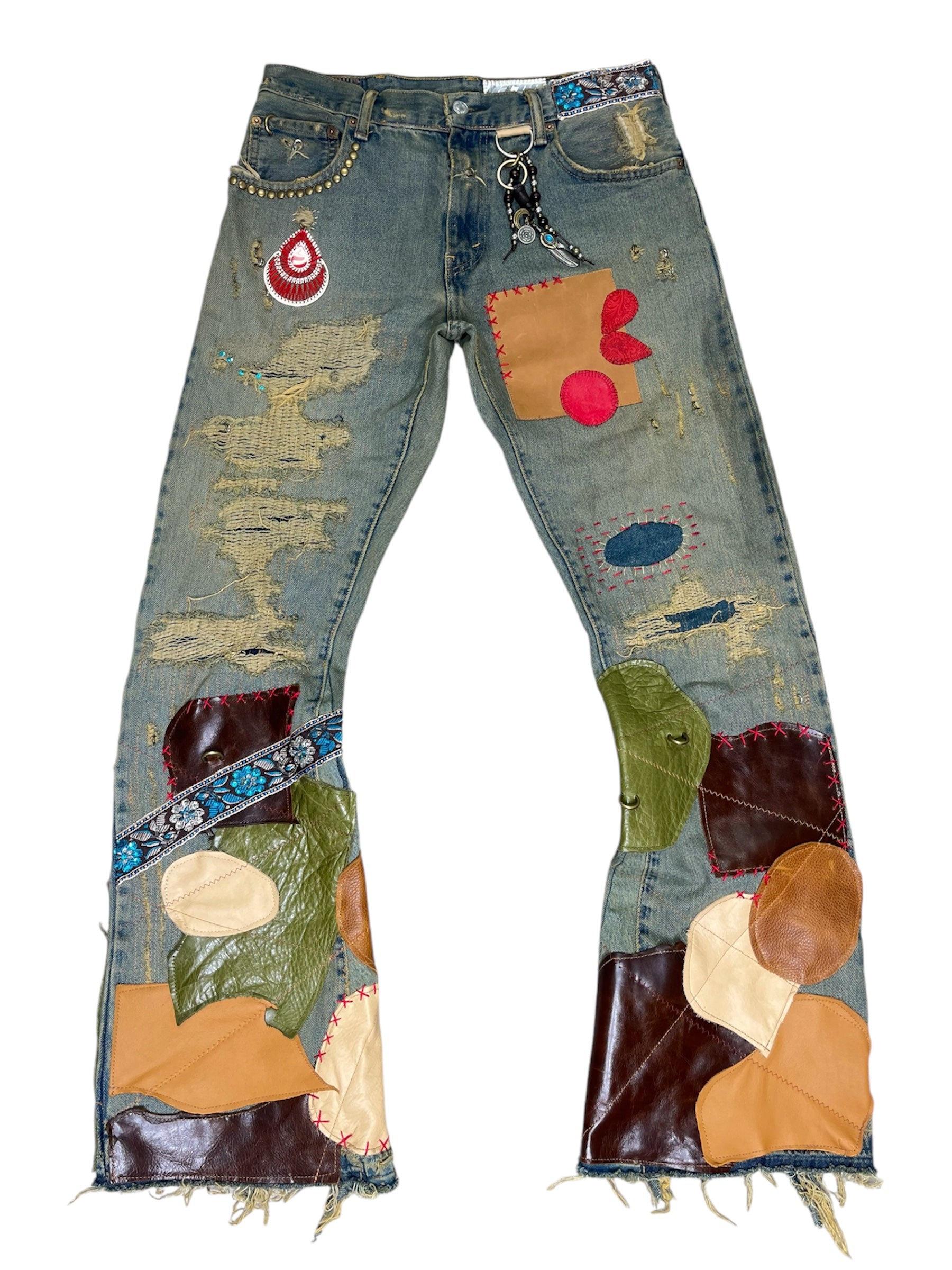 Leather Patchwork Flares- 32