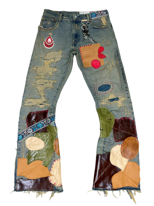 Leather Patchwork Flares- 32