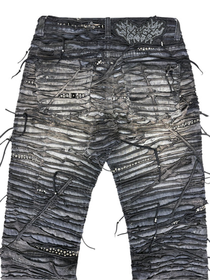 Obsidian Crust Studded Tassel Denim- 28