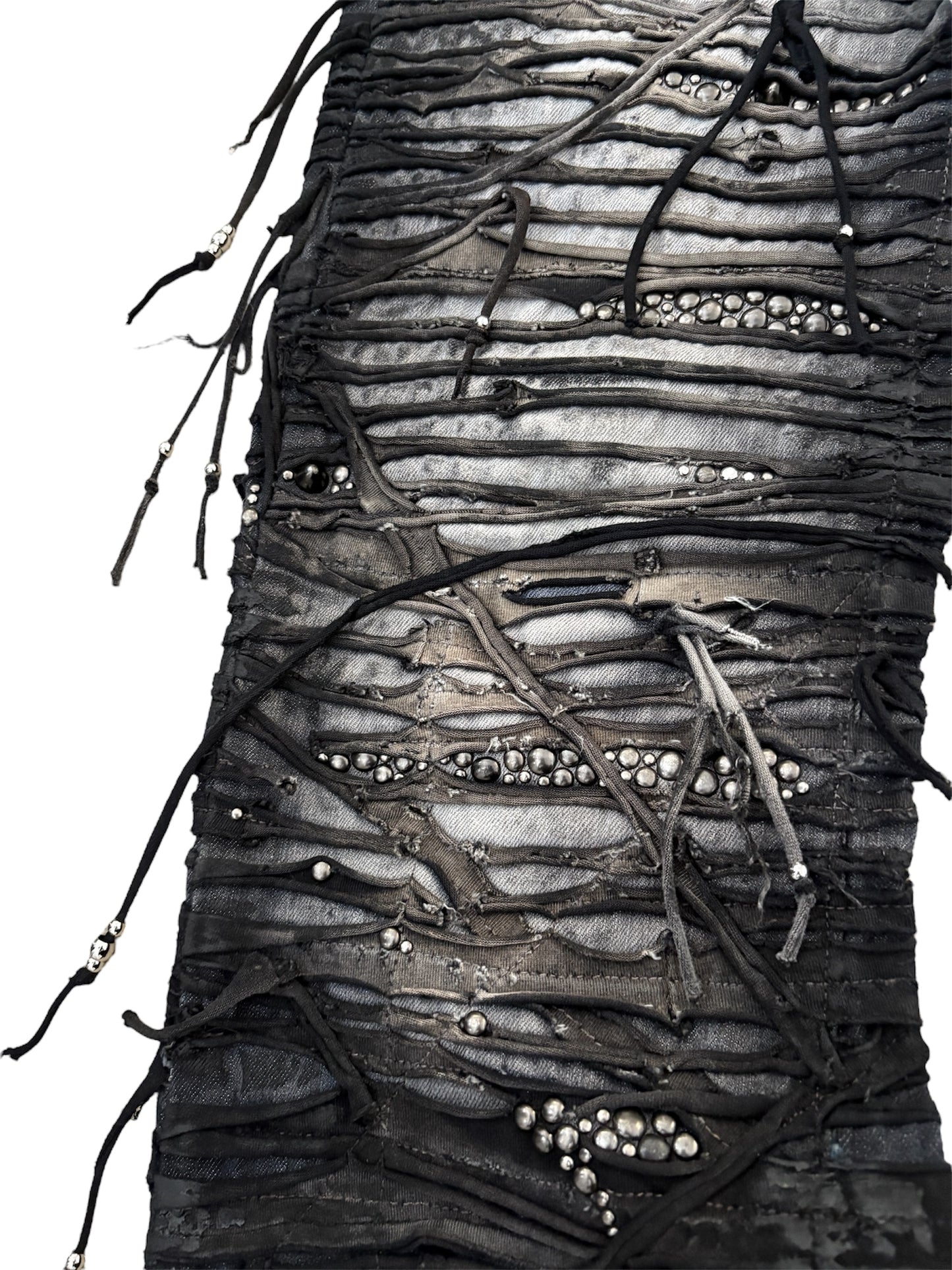 Obsidian Crust Studded Tassel Denim- 28