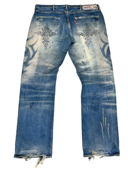 Tribal Cross Painted Denim- 38