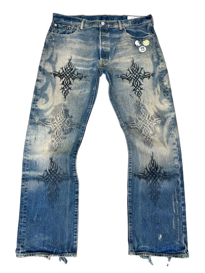 Tribal Cross Painted Denim- 38