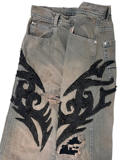 Tribal Thrashed Wide Leg Jeans- 34