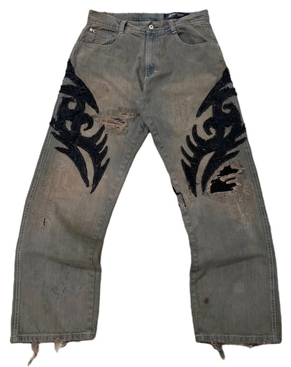 Tribal Thrashed Wide Leg Jeans- 34