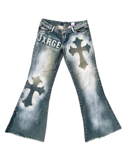 Acid Wash Cross Low Rise Flares- M