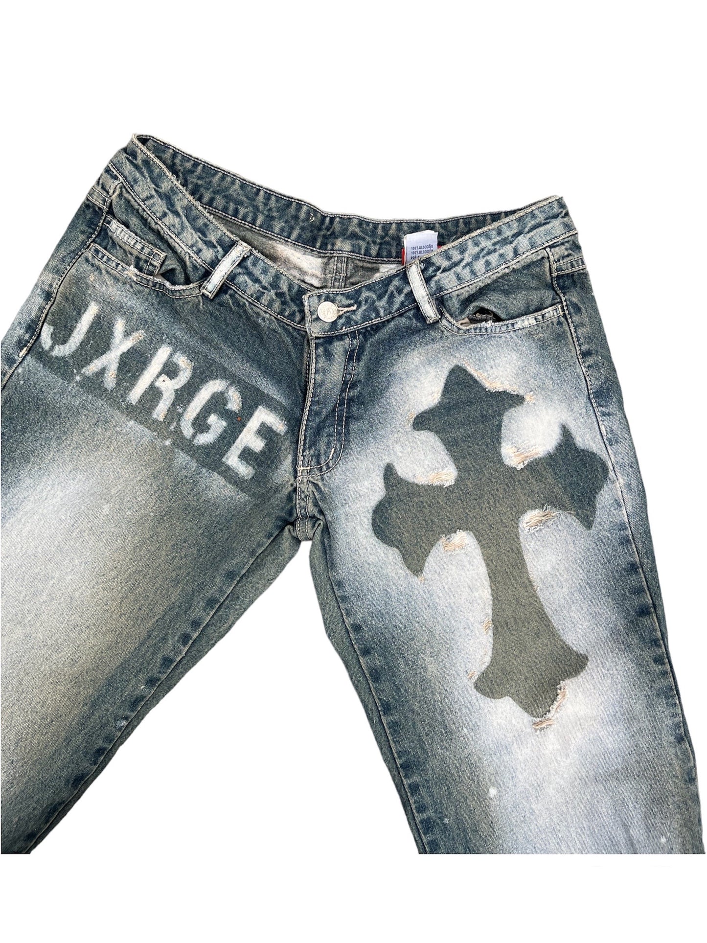 Acid Wash Cross Low Rise Flares- M