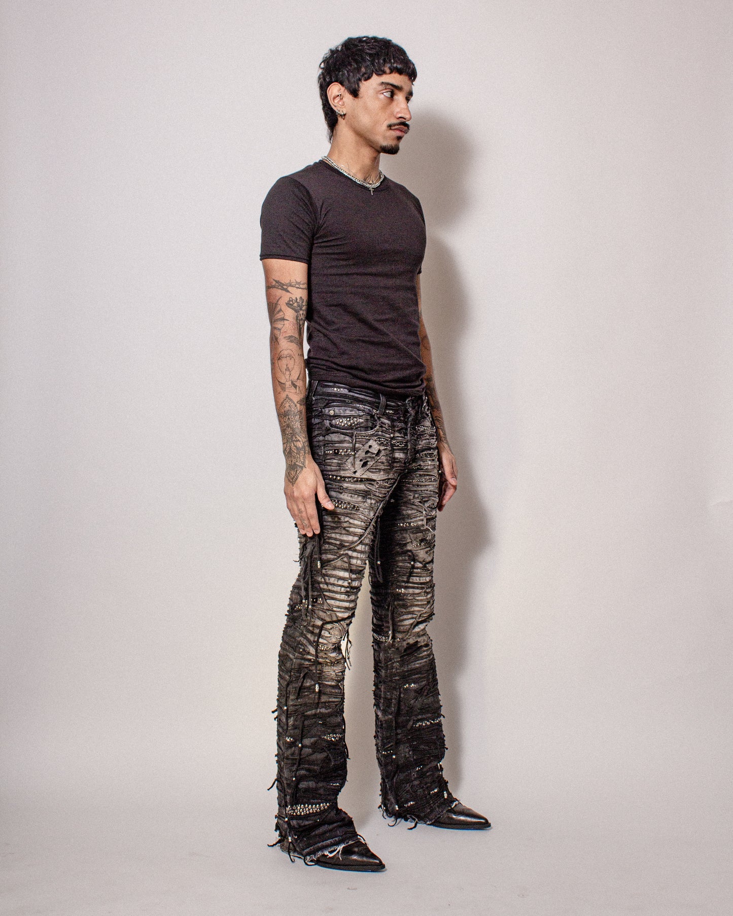 Obsidian Crust Studded Tassel Denim- 28