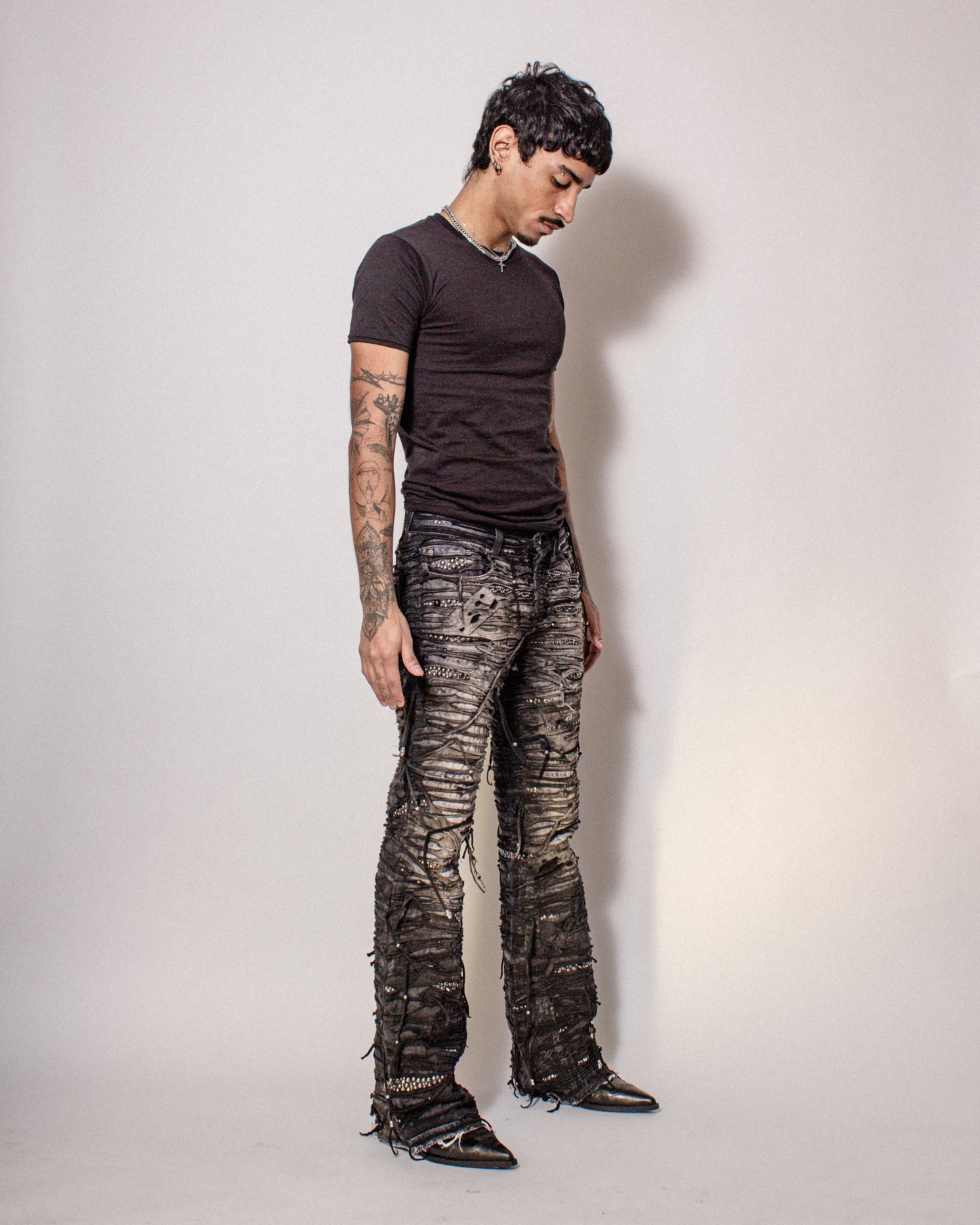Obsidian Crust Studded Tassel Denim- 28