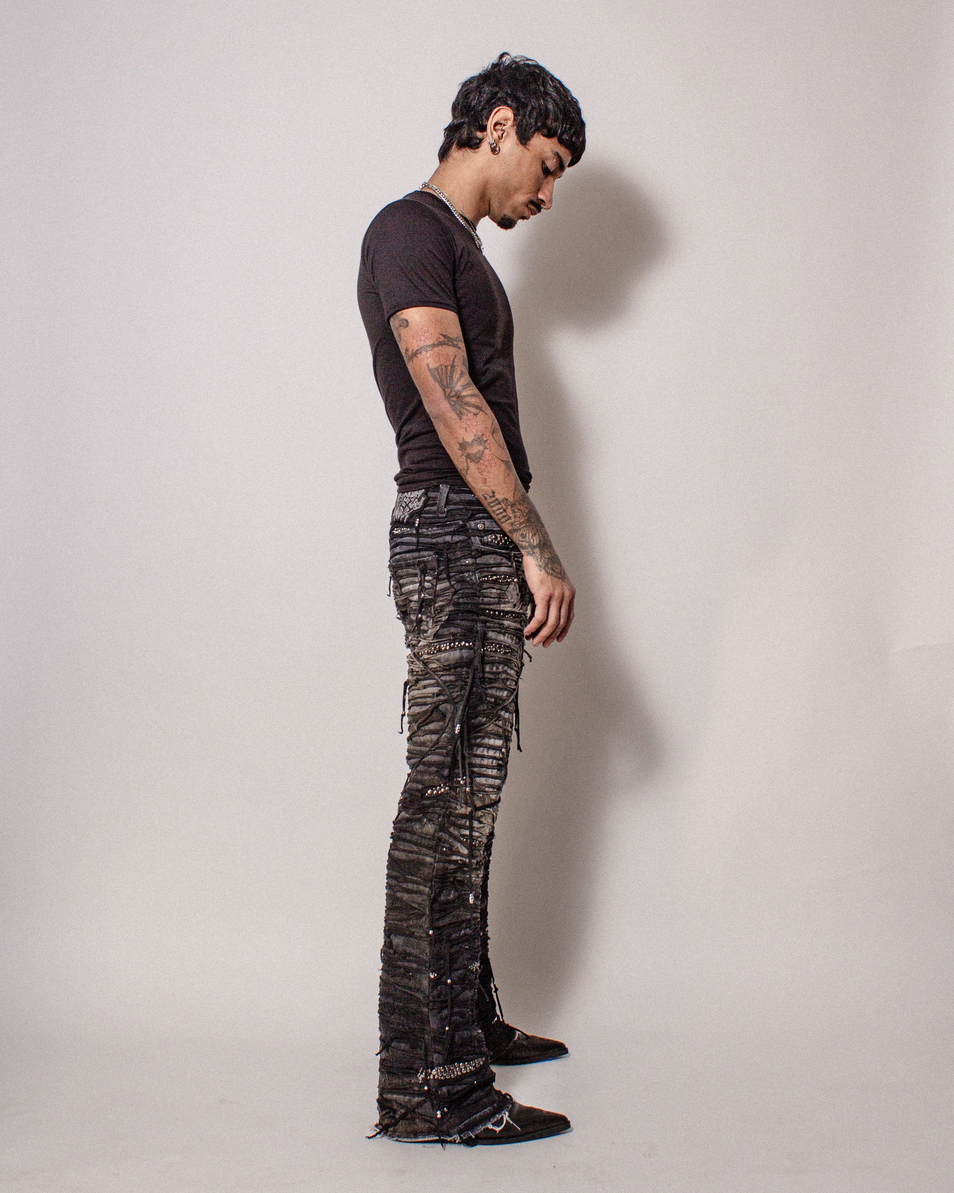 Obsidian Studded Tassel Denim- 28