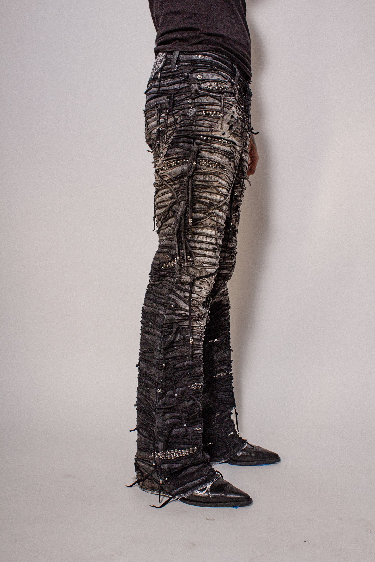 Obsidian Crust Studded Tassel Denim- 28