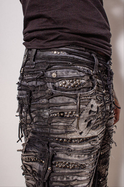 Obsidian Crust Studded Tassel Denim- 28