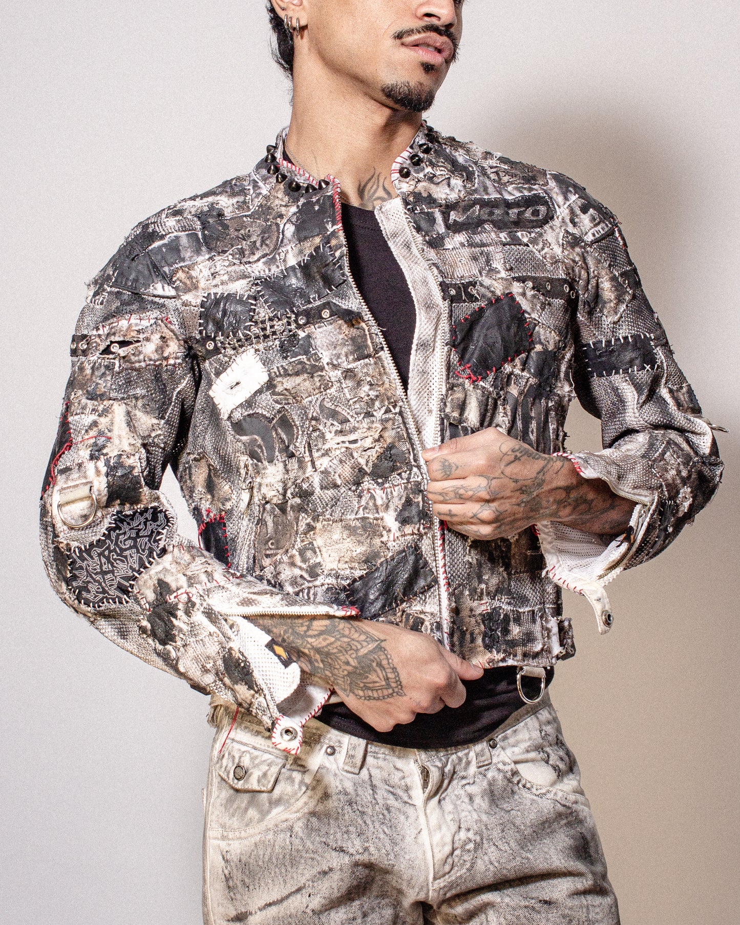 DESTRUCTION PATCHWORK MOTO JACKET- XS