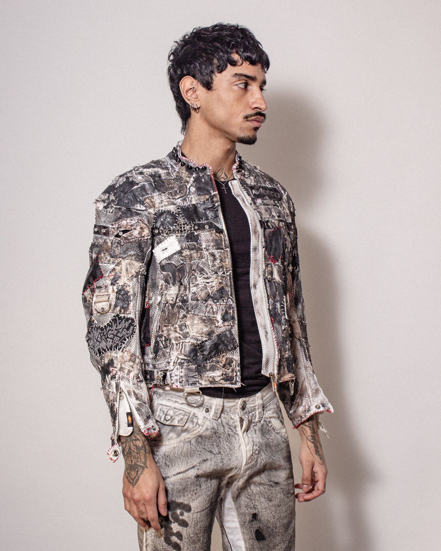 DESTRUCTION PATCHWORK MOTO JACKET- XS