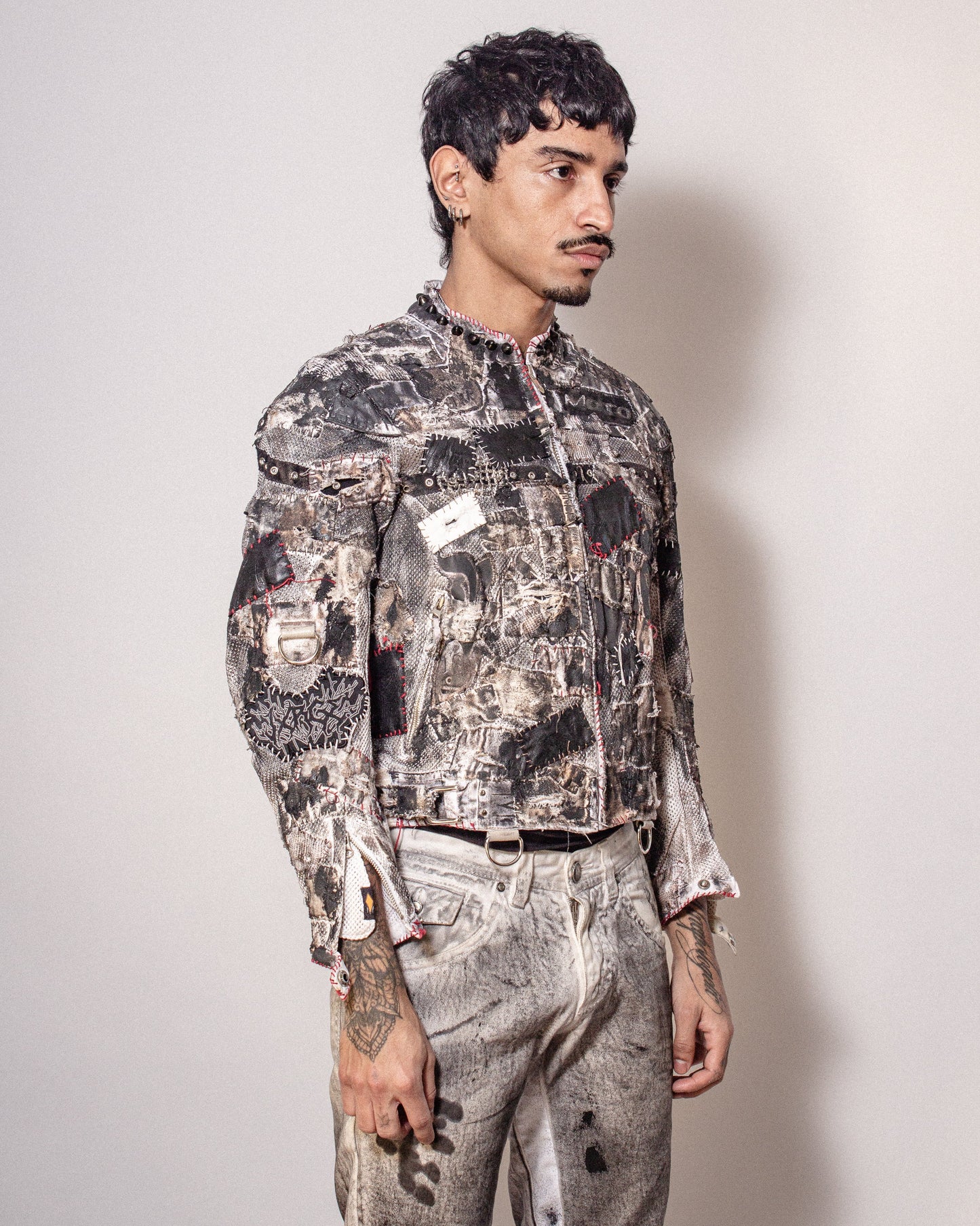 DESTRUCTION PATCHWORK MOTO JACKET- XS