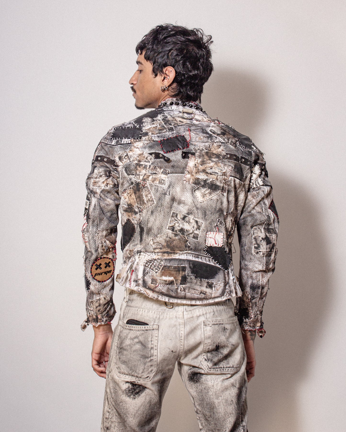 DESTRUCTION PATCHWORK MOTO JACKET- XS