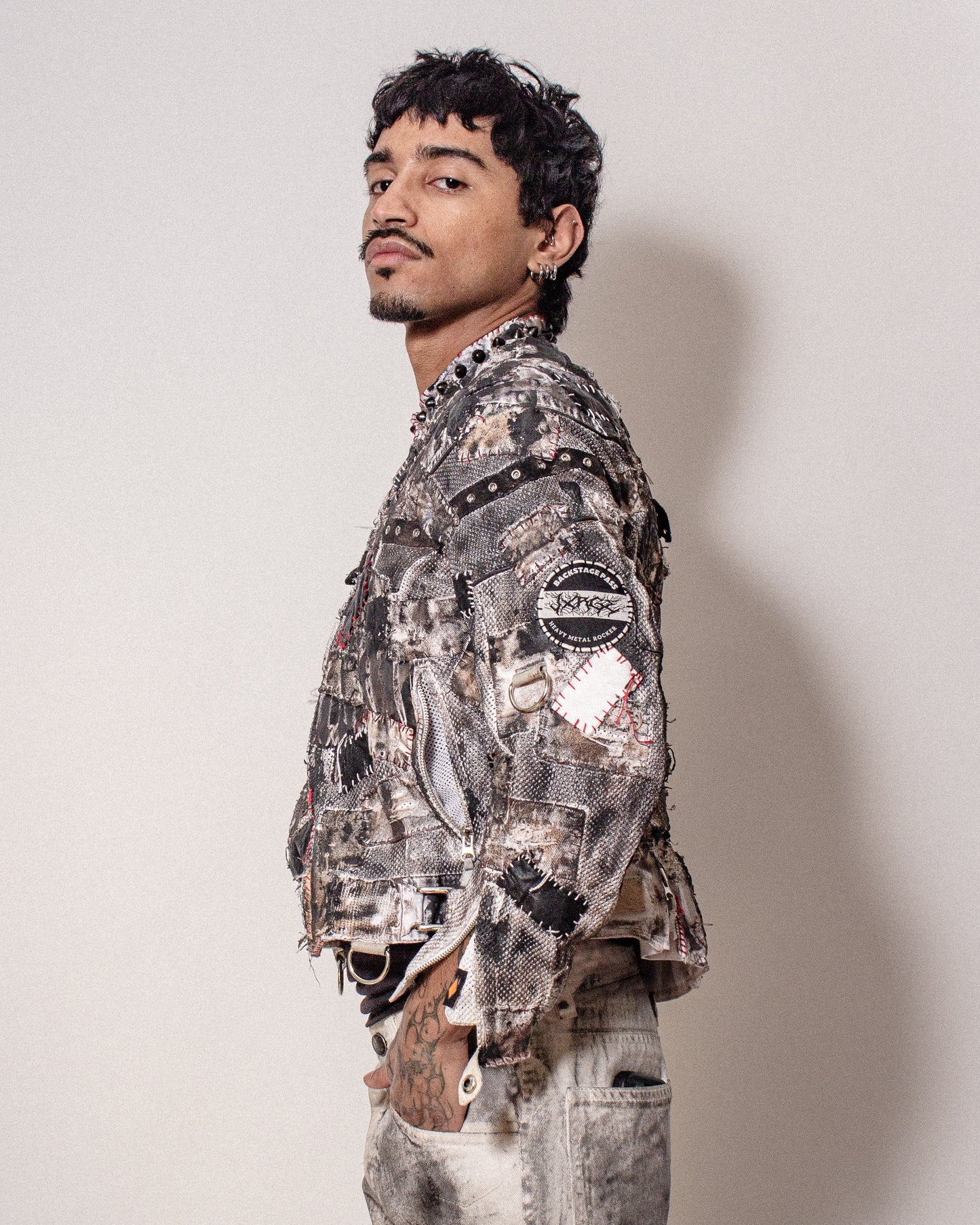 DESTRUCTION PATCHWORK MOTO JACKET- XS