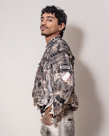 DESTRUCTION PATCHWORK MOTO JACKET- XS
