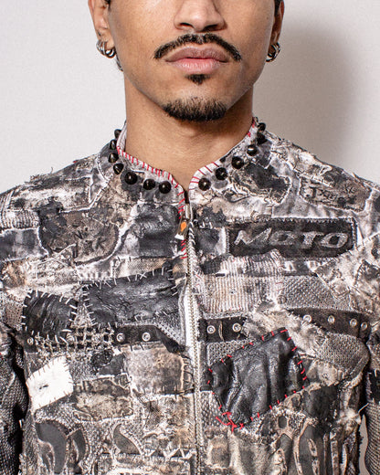 DESTRUCTION PATCHWORK MOTO JACKET- XS