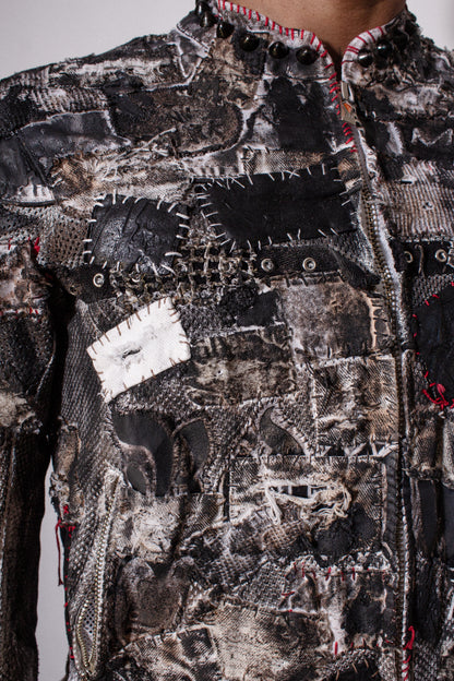 DESTRUCTION PATCHWORK MOTO JACKET- XS