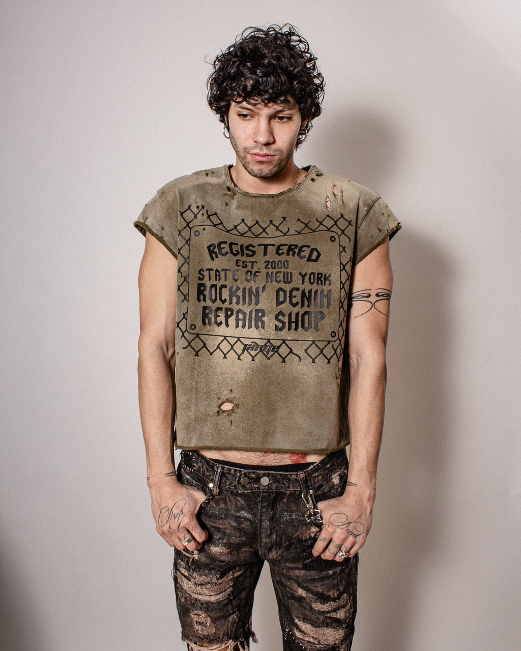 BodyShop Cutoff Tee in Olive Green