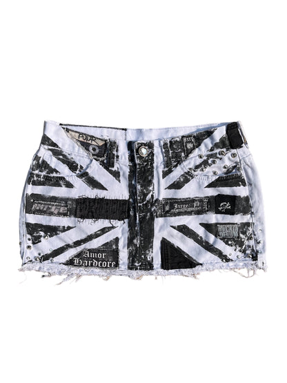 Union Jack Studded Patchwork Mini Skirt-M